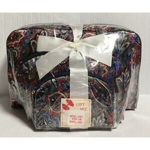 Vtg Womens Trina Travel Makeup Toiletries Zipper Bags 3 Pieces Satin Multi NWT